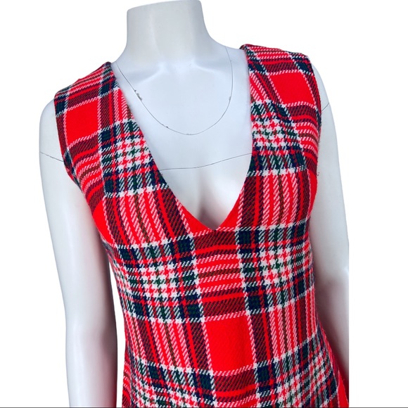 VTG Late 60's/Early 70's Handmade Plaid V Neck Mini Dress - Picture 2 of 10